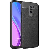 Microsonic Xiaomi Redmi 9 Deri Dokulu Silikon Siyah Kılıf