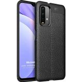 Microsonic Xiaomi Redmi Note 9 4G Deri Dokulu Silikon Siyah Cep Telefonu Kılıfı