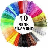 Microzey 3D Kalem Yazıcı Için 10 Renk 20 Metre (10 x 2 Metre) Pla Filament - Renkli