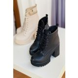 Mida Shoes 510 Siyah Deri Bağcıklı Kadın Bot