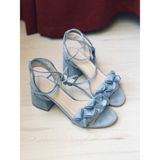 Mida Shoes Bebe Mavi Süet Çiçekli Topuklu Ayakkabı - Bebe Mavisi