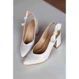 Mida Shoes Beyaz Deri Fiyonklu Topuklu Ayakkabı