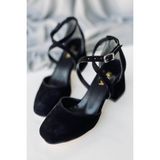 Mida Shoes Çapraz Bantlı Siyah Süet Topuklu Ayakkabı - Siyah Suet