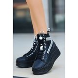 Mida Shoes Erbpone Siyah Beyaz Detaylı Deri Bağcıklı Kadın Spor Bot