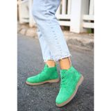 Mida Shoes Kean Yeşil Süet Bağcıklı Kadın Bot
