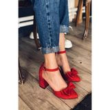 Mida Shoes Kırmızı Süet Fiyonklu Topuklu Ayakkabı