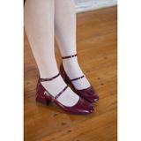 Mida Shoes Koi Bordo Rugan Bilekli Kadın Topuklu Ayakkabı