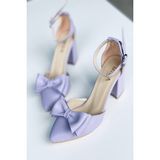Mida Shoes Lila Deri Fiyonklu Topuklu Ayakkabı