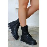Mida Shoes Orge Siyah Deri Bağcıklı Kadın Bot