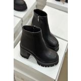 Mida Shoes Poti Siyah Deri Fermuarlı Kadın Bot