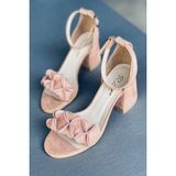 Mida Shoes Pudra Süet Çiçekli Topuklu Ayakkabı - Pudra-Süet