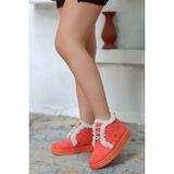 Mida Shoes Simya Turuncu Süet Bağıcıklı Kürklü Kadın Bot