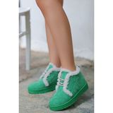 Mida Shoes Simya Yeşil Süet Bağıcıklı Kürklü Kadın Bot