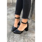 Mida Shoes Siyah Deri Bantlı Topuklu Ayakkabı - Siyah - Deri