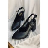 Mida Shoes Siyah Deri Fiyonklu Topuklu Ayakkabı