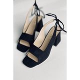 Mida Shoes Siyah Süet Bağıcıklı Topuklu Ayakkabı