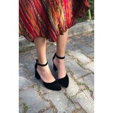 Mida Shoes Siyah Süet Bantlı Topuklu Ayakkabı - Siyah - Süet