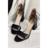 Mida Shoes Siyah Üç Bantlı Topuklu Ayakkabı