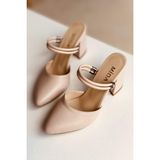 Mida Shoes Ten Deri Çift Bantlı Topuklu Ayakkabı