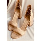Mida Shoes Ten Süet Üç Bantlı Topuklu Ayakkabı