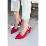 Mida Shoes Y411 Kırmızı Deri Önü Kapalı Kadın Topuklu Ayakkabı