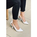 Mida Shoes Y434 Beyaz Deri Önü Kapalı Kadın Topuklu Ayakkabı