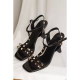 Mida Shoes Zena Siyah Deri Kadın Topuklu Ayakkabı