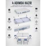 Midas Toptan Home Valiz Tipi Katlanabilir Piknik Masası 4 Tabureli Taşınabilir Kamp Masası