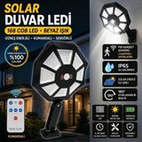 MidasTech 168B Solar LED Büyük Dış Mekân Lambası, Hareket Sensörlü, Kumandalı, 3 Modlu Ultra Parlak - Renkli