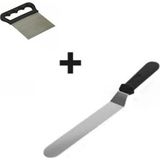 MidasTech 2li Set Hamur Şekillendirici Eğik Pasta Spatulası ve Metal Hamur Kesici Kazıyıcı Spatula Midas