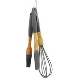 MidasTech 3 Pcs Silikon Çırpıcı - Fırça - Spatula Seti Ahşap Bambu Sap - Silikon Kılıflı (4887) Midast