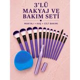 MidasTech 3’lü Makyaj ve Cilt Bakım Seti 12 Parça Makyaj Fırçası Kaş Alma Düzeltme ve Silikon Yüz T - Çok Renkli
