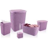 MidasTech 5 Parça Örgü Desenli Plastik Banyo Seti Çamaşır Sepeti Deterjanlık Çöp Kovası Klozet Fır� - Renkli - 1