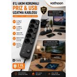 MidasTech Akım Korumalı 5’li Priz 2xusb 2xtype-C Çıkış Akım Koruma Çoklu Priz Çoğaltıcı Anahtarl - 1 Adet