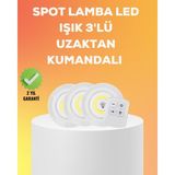 MidasTech Çok Amaçlı Kullanım Için Kablosuz Yapışkanlı 3 Lü Uzaktan Kumandalı LED Spot Lamba Midias