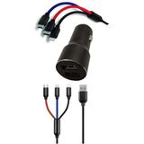 MidasTech Çoklu Hızlı Şarj Kablosu ve Seyahat Araç Şarj Soketi Type-C Mikro Iphone Uyumlu 1.2 Metre 3A - Renkli