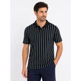 MidasTech Erkek Pike Kumaş Çizgili Polo Yaka Tişört Kısa Kol Yazlık T-Shirt - Siyah - XL