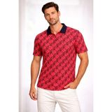 MidasTech Erkek Pike Kumaş Polo Yaka Palmiye Desenli Tişört Kısa Kol Yazlık T-Shirt - Kırmızı