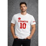 MidasTech Erkek Türkiye Ay Yıldız Baskılı 10 Numara Forma Tişört Taraftar T-Shirt - Beyaz