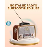MidasTech Eskitme Tasarımlı Ahşap Bluetooth Radyo LED Aydınlatmalı Midiastech