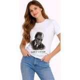 MidasTech Kız Çocuk Atatürk Baskılı Tişört Kısa Kollu Bisiklet Yaka T-Shirt - Beyaz