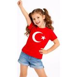 MidasTech Kız Çocuk Tişört Bisiklet Yaka Ay Yıldız Bayrak Baskılı T-Shirt - Kırmızı