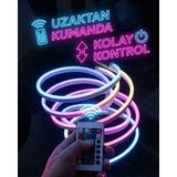 MidasTech Rgb Akıllı LED Neon Şerit Işık 3 Metre Uzaktan Kumandalı ve Telefon Kontrollü Renkli Aydınla
