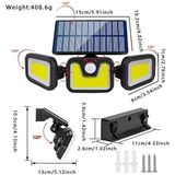 MidasTech Üçlü Solar LED Projektör – Beyaz Işık – Sensörlü Dış Mekân Aydınlatma (4887) Midaste