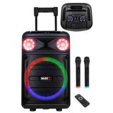 Midex 1200 Watt Mikrofonlu Karaoke Eğlence Işıklı Ses Sistemi, Bluetooth, USB, Şarjlı, 2 Kablosuz Mikrofon, Siyah
