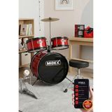Midex CD300X Akustik Çocuk Baterisi Davulu Seti, 5-14 Yaş, Kırmızı, Full Set