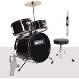 Midex CD300X-BK Akustik Junior Davulu Seti 5-14 Yaş İçin Full Set Çocuk Baterisi
