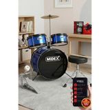 Midex CD300X-Blue Akustik Junior Çocuk Baterisi Davulu, 5-14 Yaş İçin Full Set, Mavi