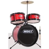 Midex CD300X-RD Akustik Junior Davulu Seti 5-14 Yaş İçin Full Set Çocuk Baterisi
