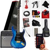 Midex GLC-40BL-50AMP Elektro Gitar Seti 50 Watt Şarjlı Bt Amfi Full Set - Mavi